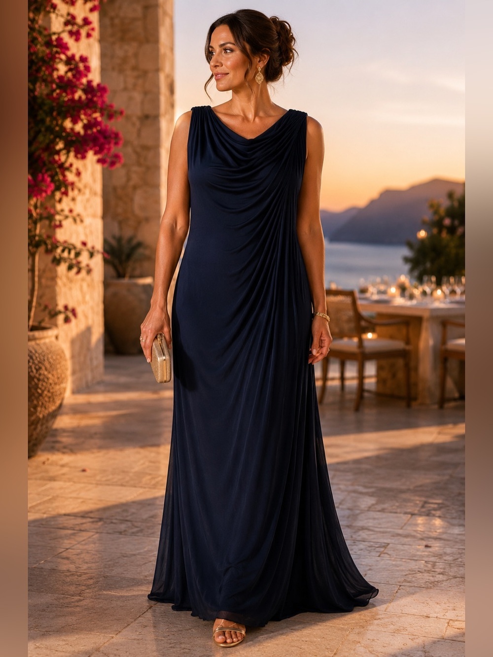 BCBGMAXAZRIA Navy Blue Draped  Dress 12 Mother of the Groom/bride